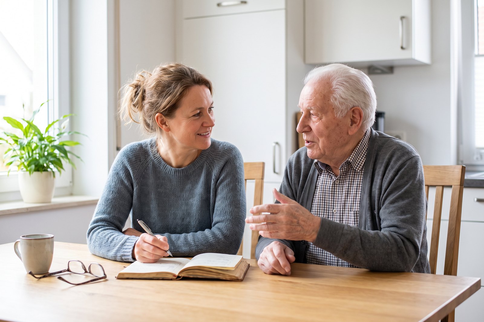 Tochter führt ein Pflegetagebuch und notiert, was ihr Vater erzählt